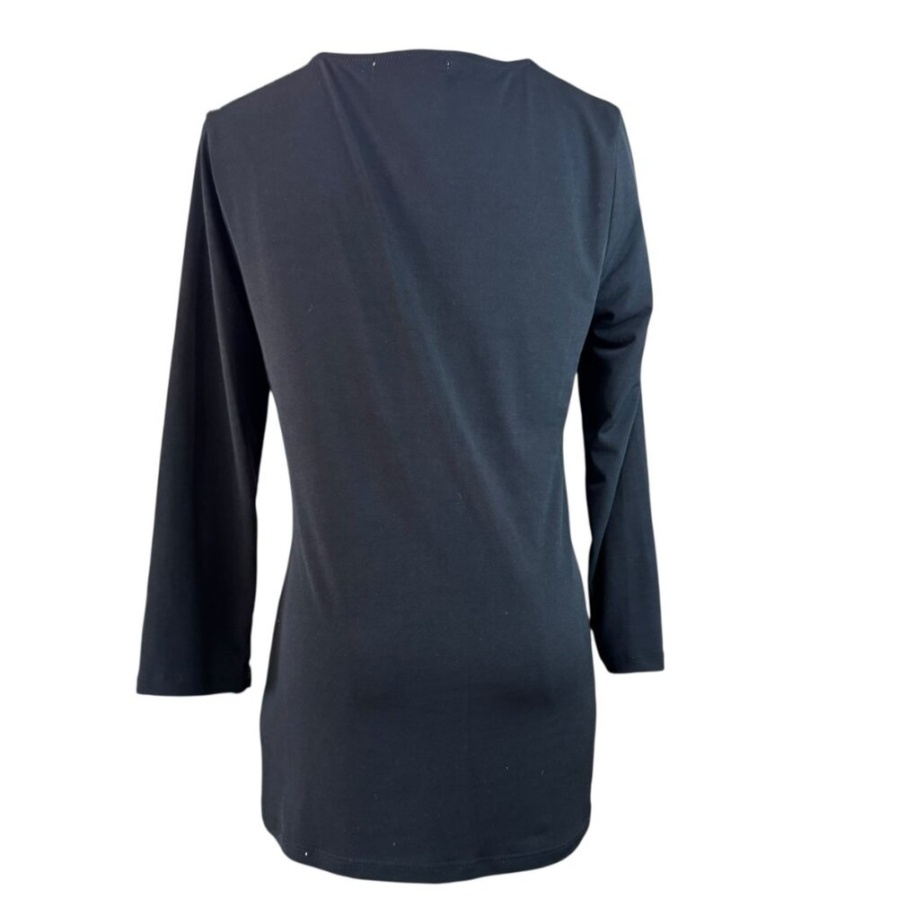 Michael Kors Black Ruched V-Neck Top Size M | Elegant Stretch Knit Long Sleeve - Picture 7 of 13